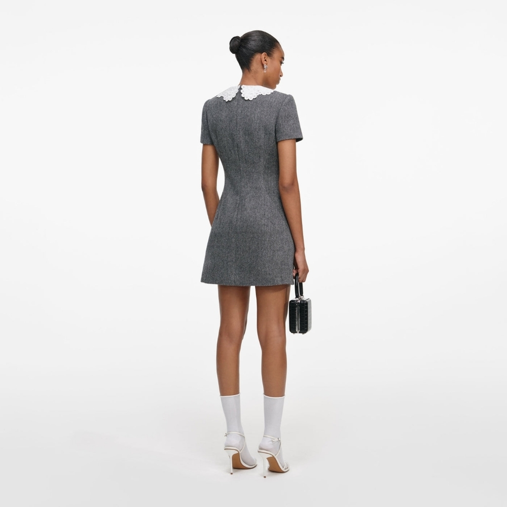 Self-Portrait Grey Herringbone Collared Mini Dress - image 3